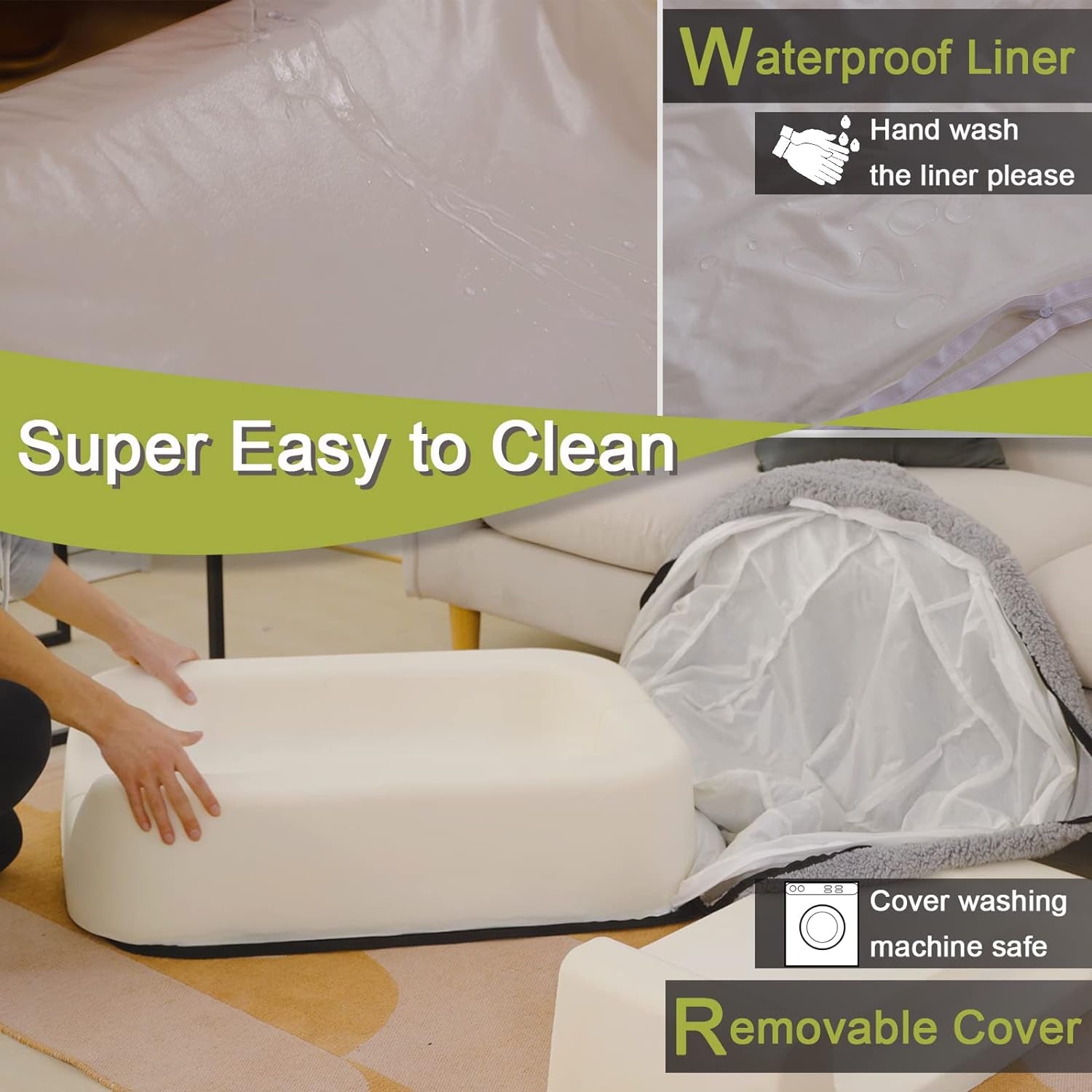 Size Adjustable Dog Bed, Orthopedic Dog Bed with Certipur-Us Foam, Waterproof Dog Bed with Removable Cover, Thick Dog Couch with 3 Side Bolsters for Jumbo Dog, Medium Dog and Large Dog