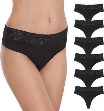 Women'S Thongs Underwear Cotton Seamless Thongs for Women Lace Trim Panties