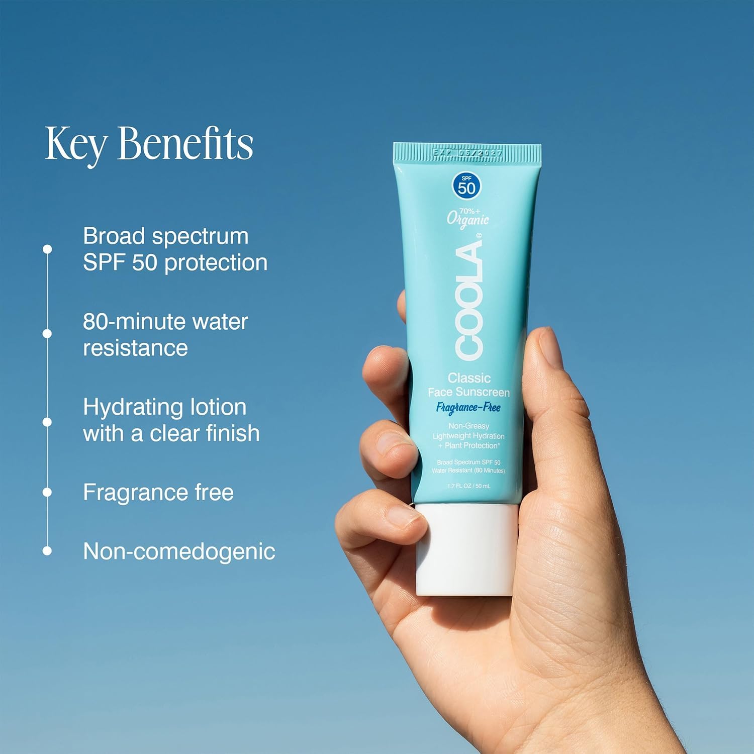 COOLA Organic Face Sunscreen SPF 50 - Ultimate Sunblock Lotion for Daily Skin Protection, Vegan & Gluten-Free, Fragrance-Free Formula