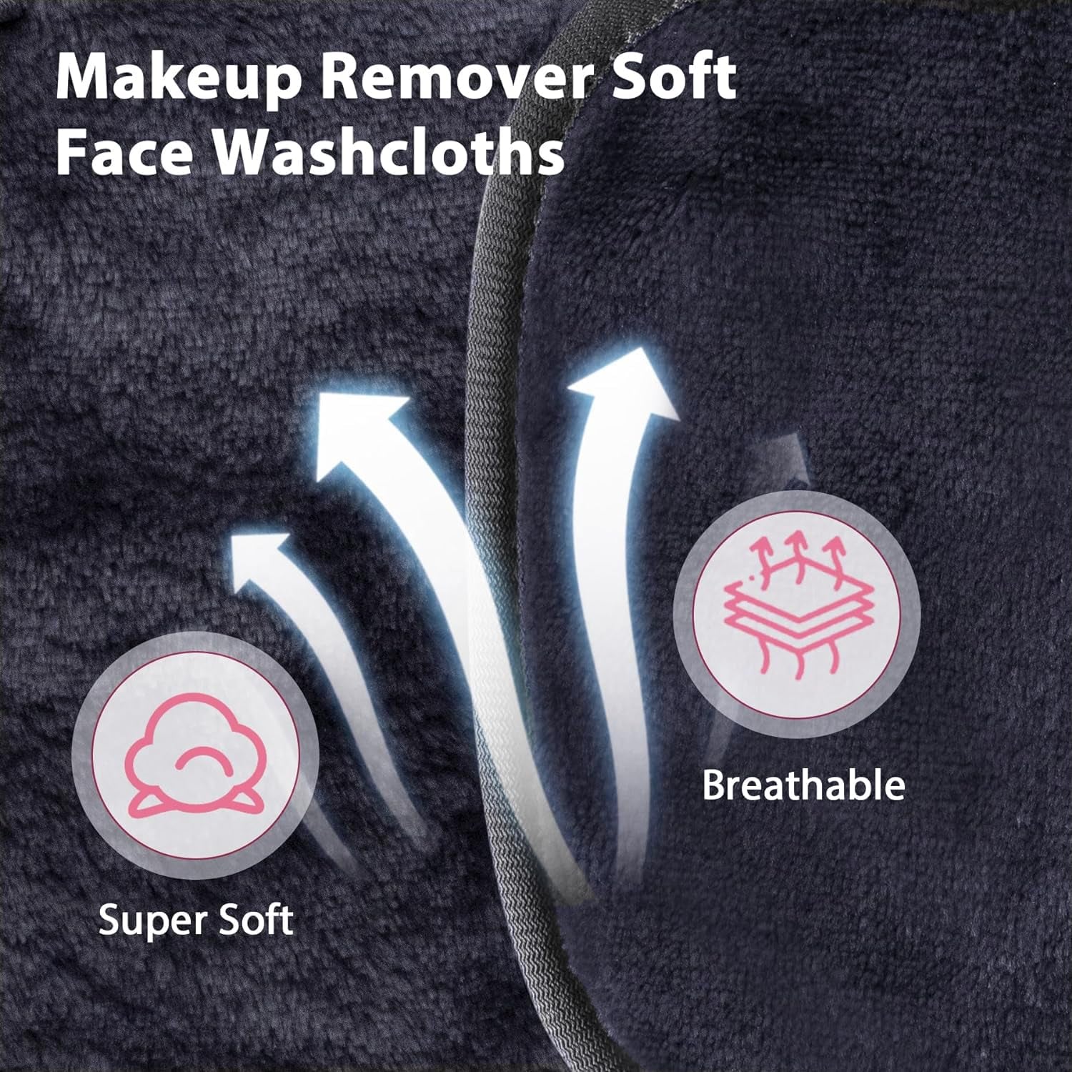 Makeup Remover Cloths for Face, Eye, Lips - Reusable Face Cleansing Cloth Microfiber Makeup Remover Pads 5 X 5 Inch 6 Pack (Black)