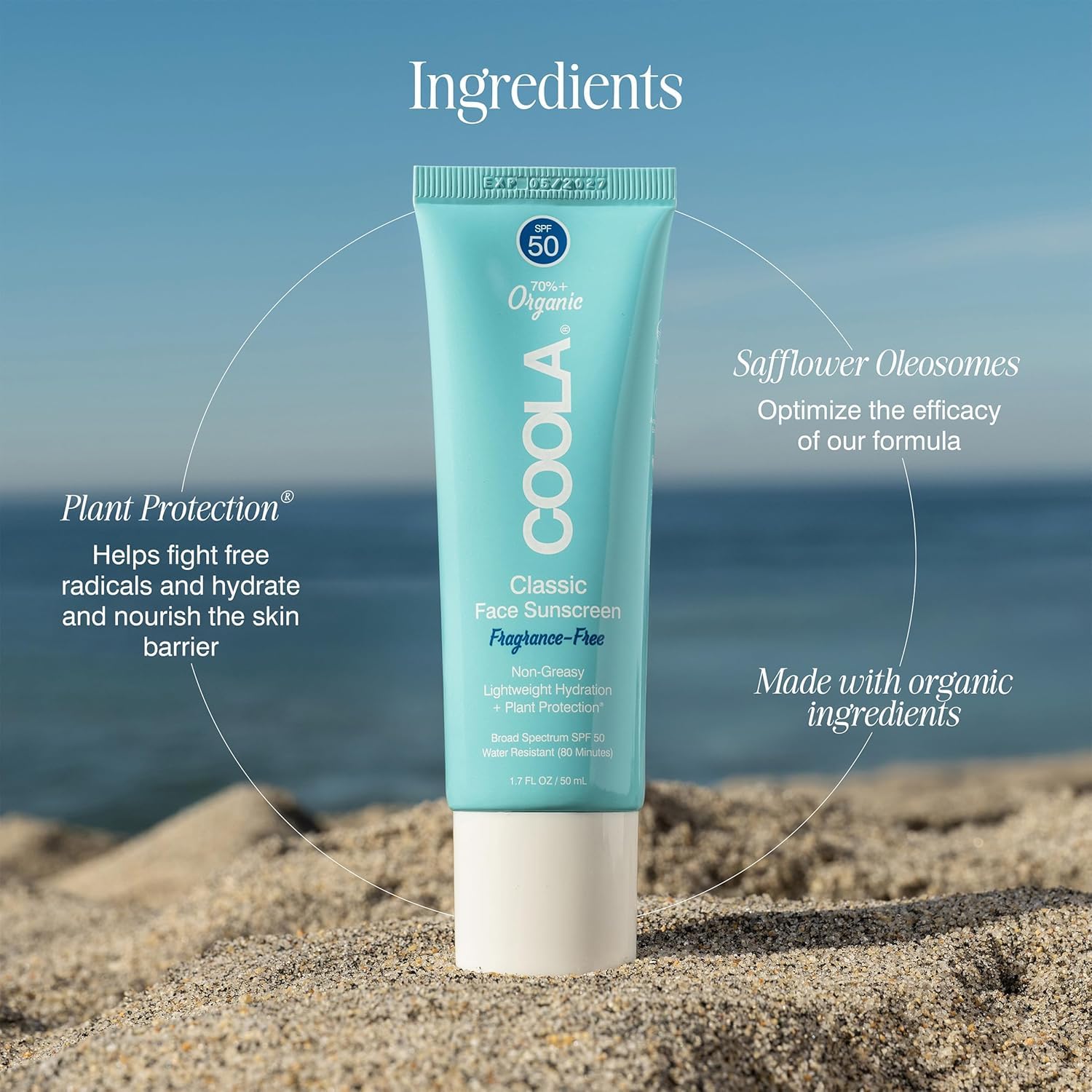 COOLA Organic Face Sunscreen SPF 50 - Ultimate Sunblock Lotion for Daily Skin Protection, Vegan & Gluten-Free, Fragrance-Free Formula