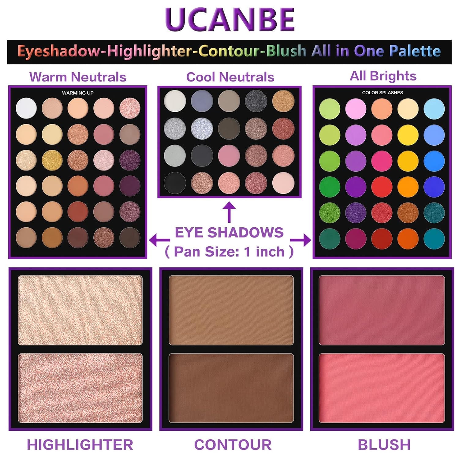Eyeshadow Palette with 15Pcs Brushes Makeup Set, Pigmented 86 Colors Make up Sets Valentine'S Day Gift, Matte Shimmer Glitter Eye Shadow Pallet Highlighter Contour Blush Powder Brush Beauty Kit